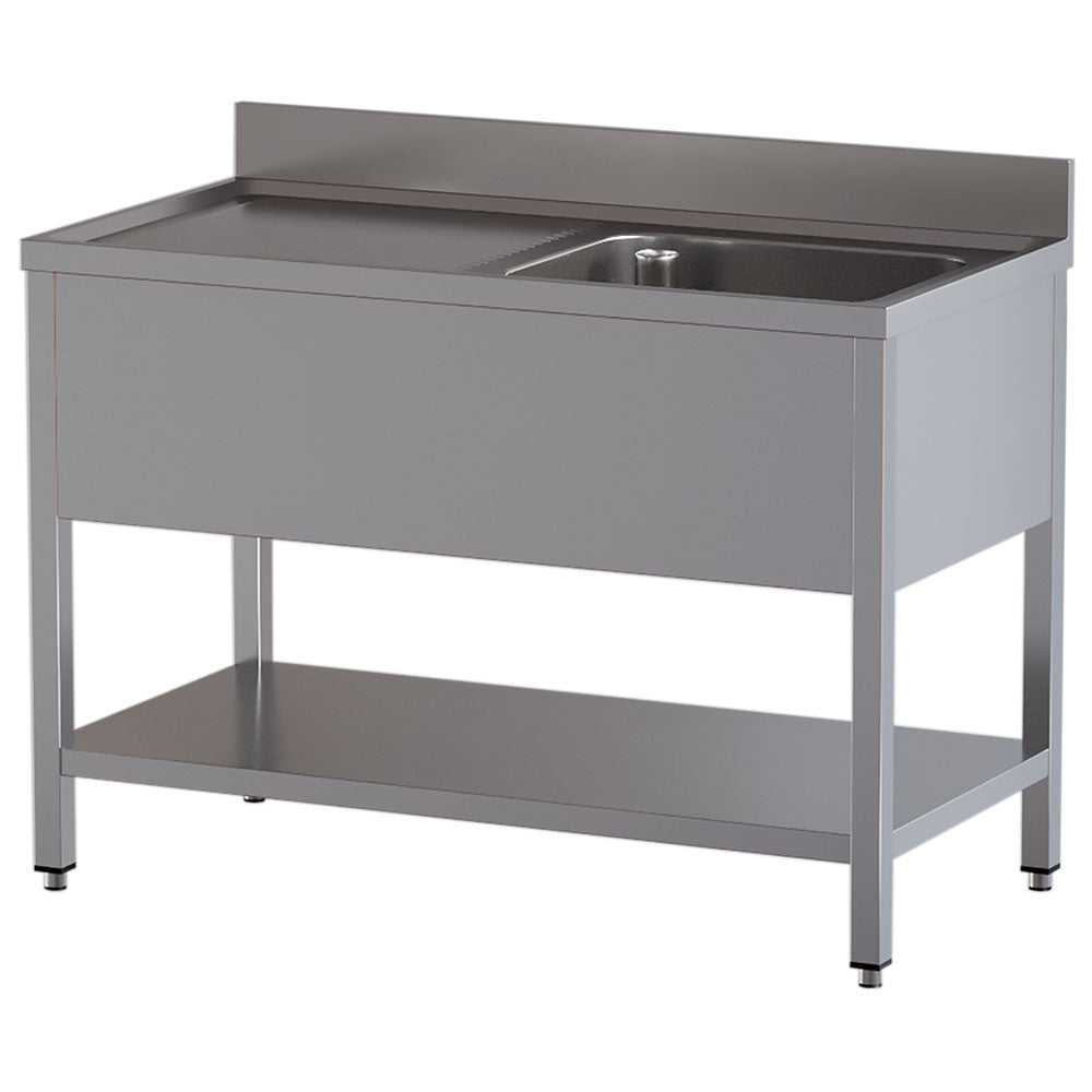 Spoeltafel 120 x 60 cm met 1 spoelbak, afdruipgedeelte links en onderplank, Diamond L1211/6D-SS2