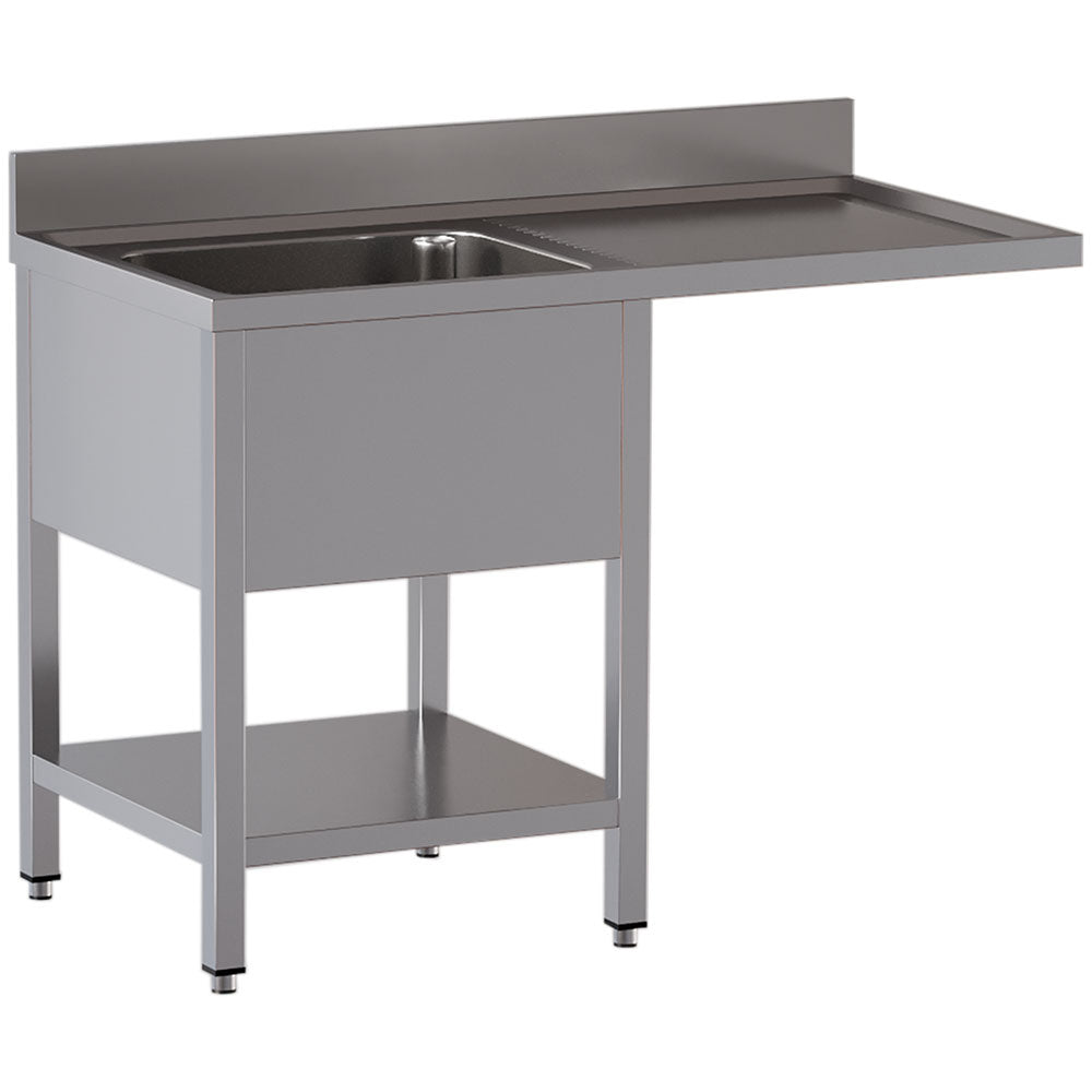 Spoeltafel 120 x 70 cm met 1 spoelbak, afdruipgedeelte rechts en onderplank en ruimte voor een vaatwasser, Diamond L1211/VD-SD4