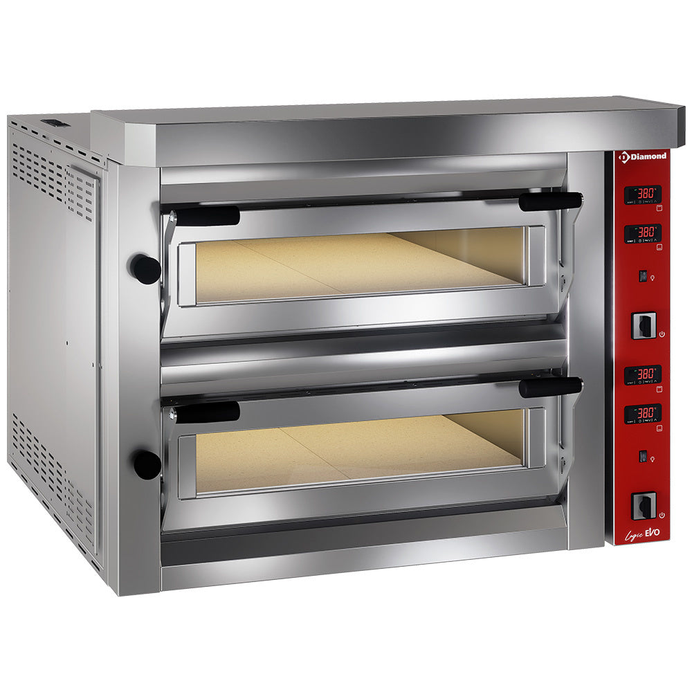 Elektrische pizzaoven, 2 kamers 70 x 70 cm, 2 x 4 pizza's van Ø 35 cm, volledig vuurvaste steen, Diamond LFD-08-LX