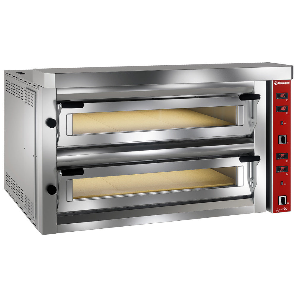 Elektrische pizzaoven, 2 kamers 70 x 105 cm, 2 x 6 pizza's van Ø 35 cm, volledig vuurvaste steen, Diamond LFD-12-LX