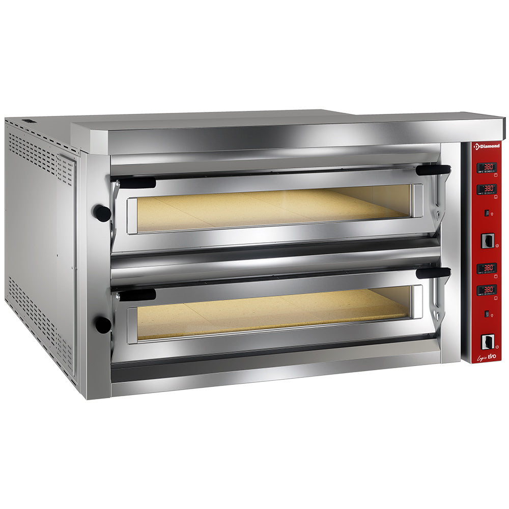 Elektrische pizzaoven, 2 kamers 105 x 105 cm, 2 x 9 pizza's van Ø 35 cm, volledig vuurvaste steen, Diamond LFD-18L-LX