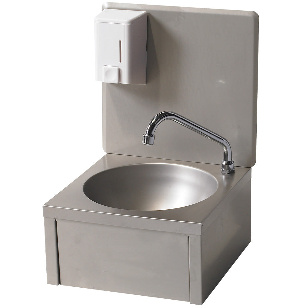 Wandhandwasbak van rvs met zeepdispenser 500 ml, kniebediening, koud water, Diamond LM3-DSS