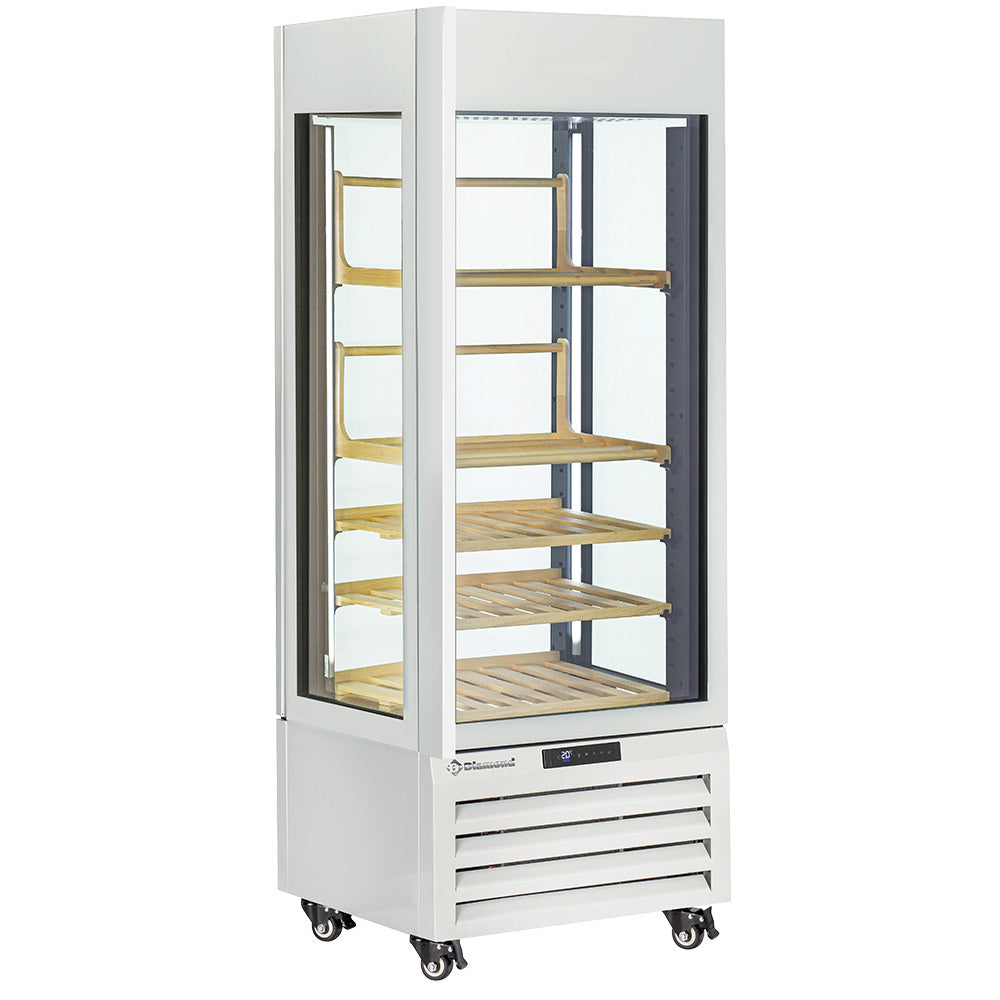 Volglazen vitrine 440 liter voor wijn, 3 planken en 2 schuine houten planken, geventileerd, wit, Diamond MAX/507-VW2