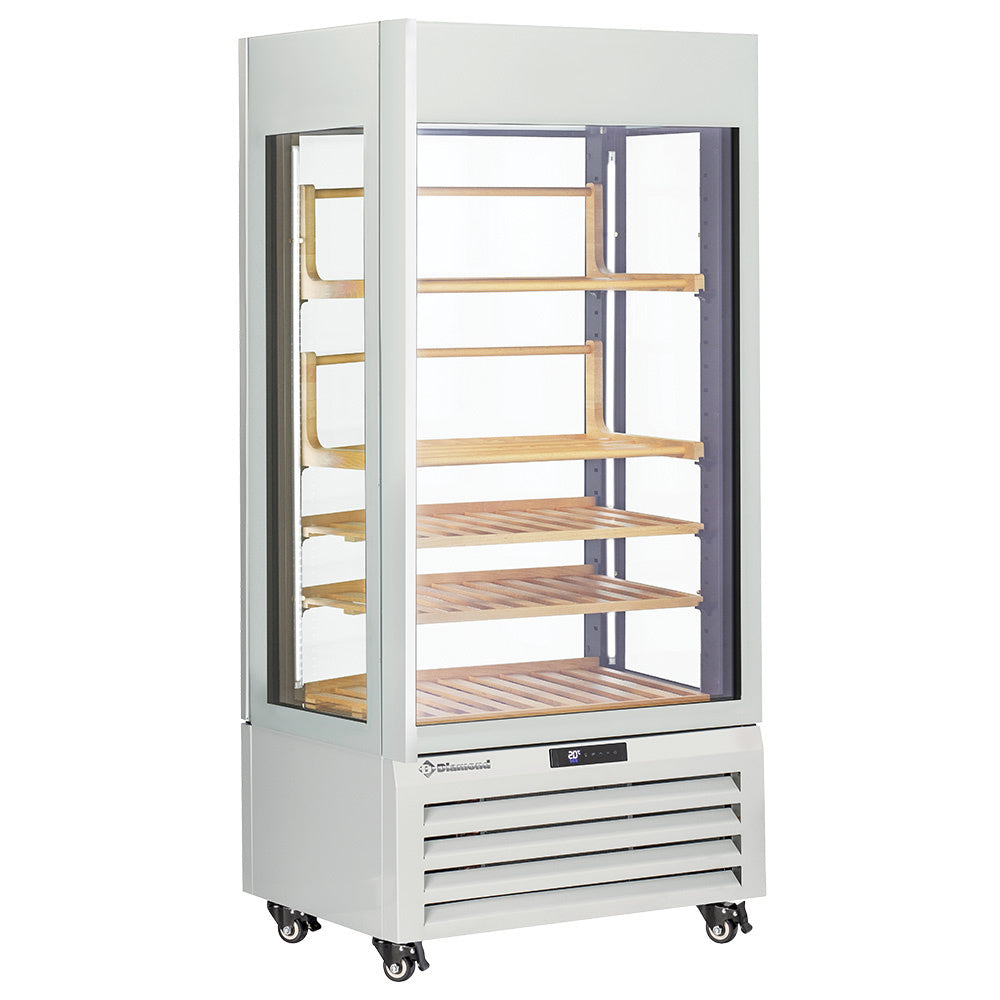 Volglazen vitrine 600 liter voor wijn, 3 planken en 2 schuine houten planken, geventileerd, wit, Diamond MAX/609-VW2