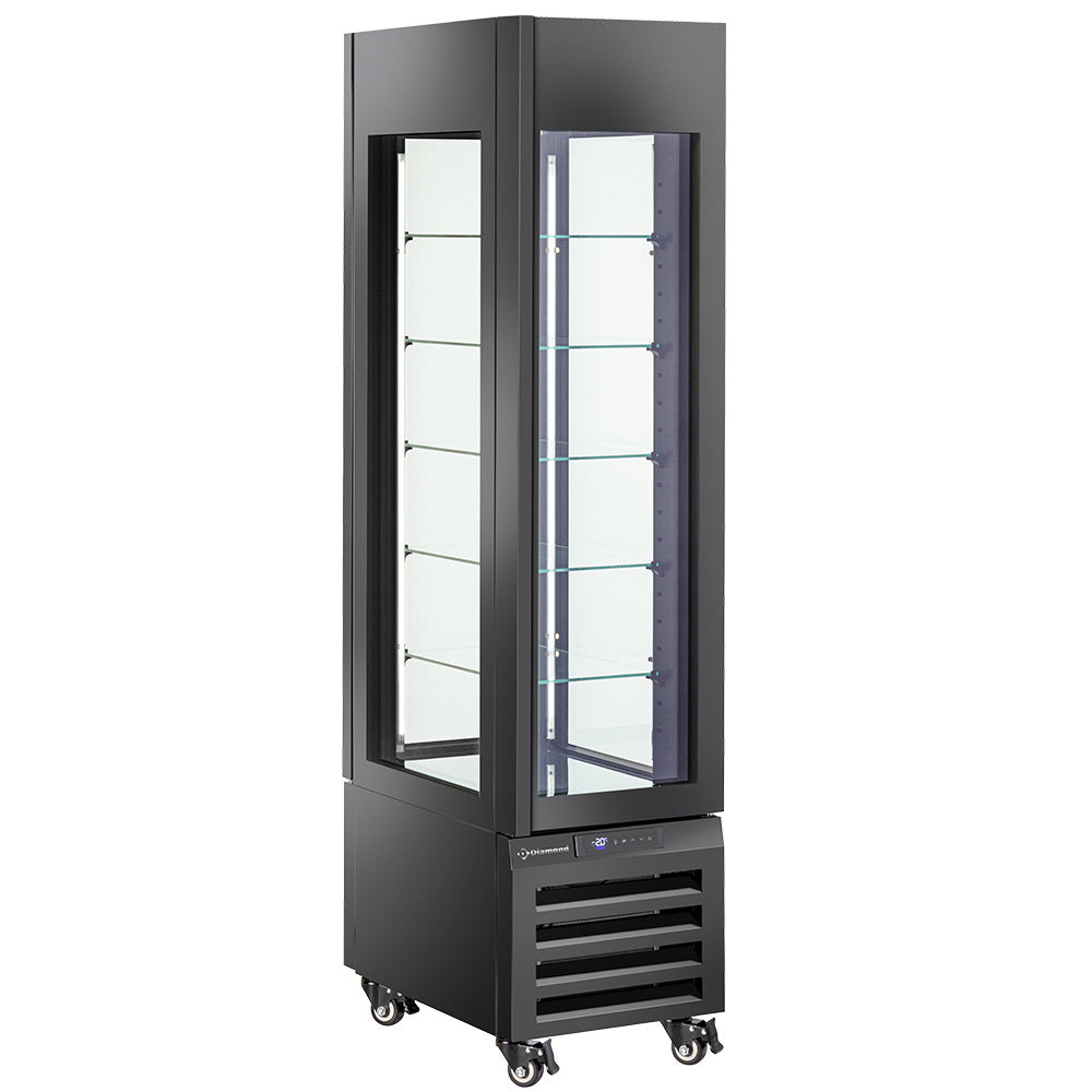Volglazen vitrine 260 liter voor gebak, 5 glasplateaus, geventileerd, zwart, Diamond MAX/305-PB