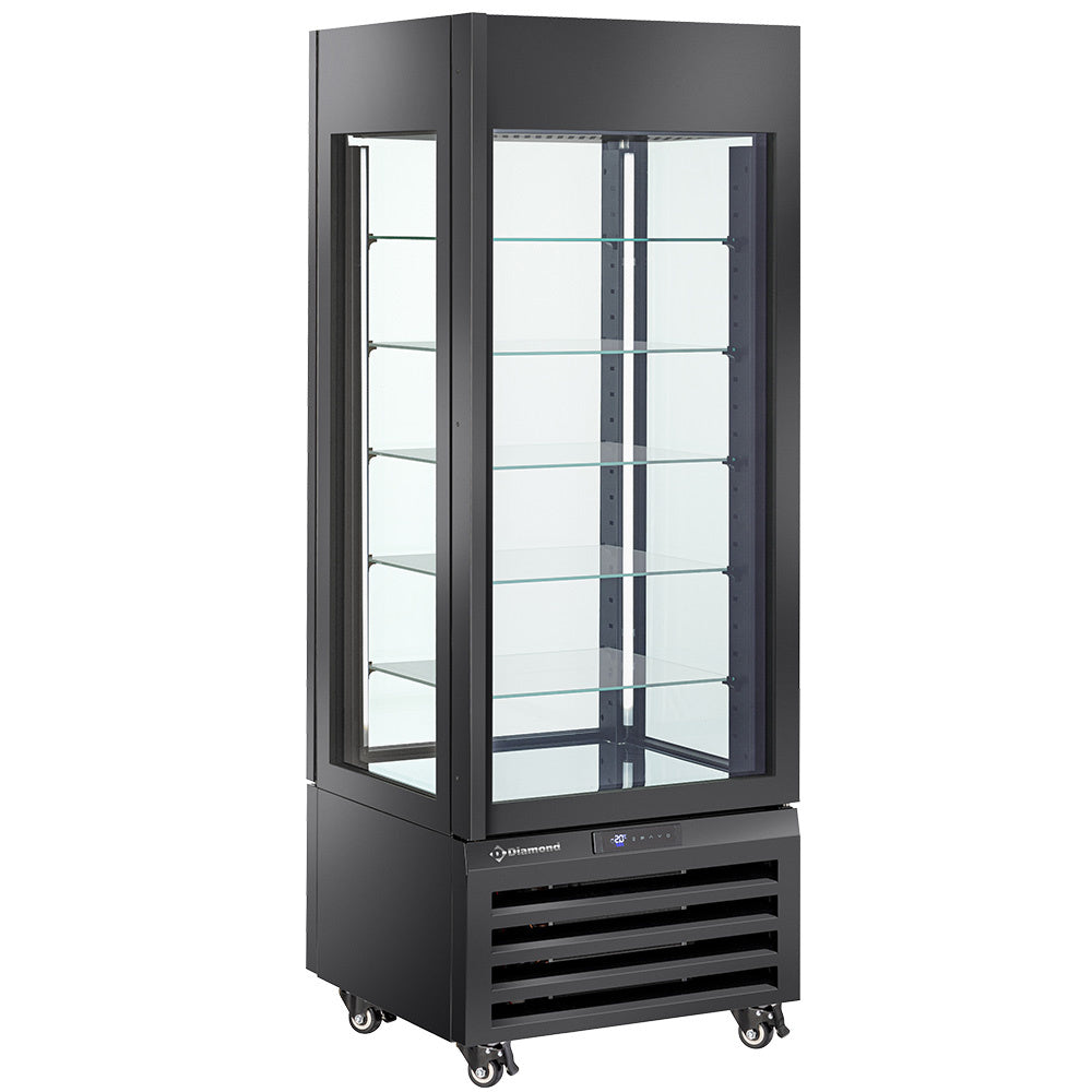 Volglazen vitrine 440 liter voor gebak, 5 glasplateaus, geventileerd, zwart, Diamond MAX/507-PB