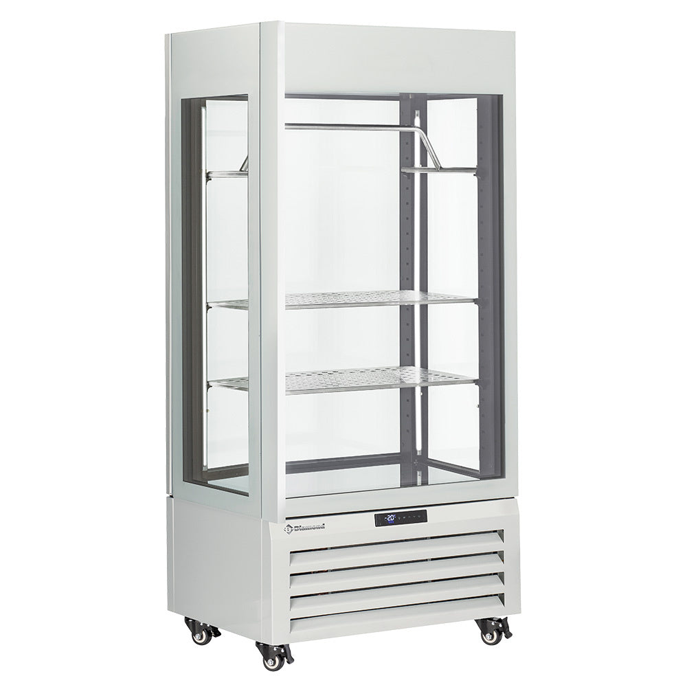 Volglazen vitrine 600 liter voor vlees, 2 planken en vleesbalk, geventileerd, wit, Diamond MAX/607-MW