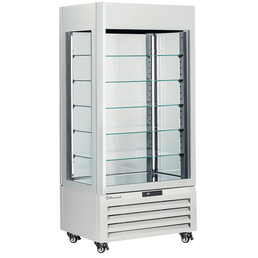 Volglazen vitrine 600 liter voor gebak, 5 glasplateaus, geventileerd, wit, Diamond MAX/609-PW