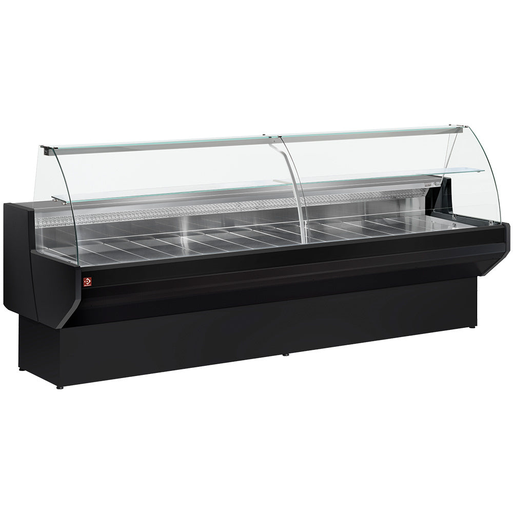 Koelvitrine met gebogen glas, statisch, met reserve, 150 cm, zwart, Diamond ML15/B5-R2