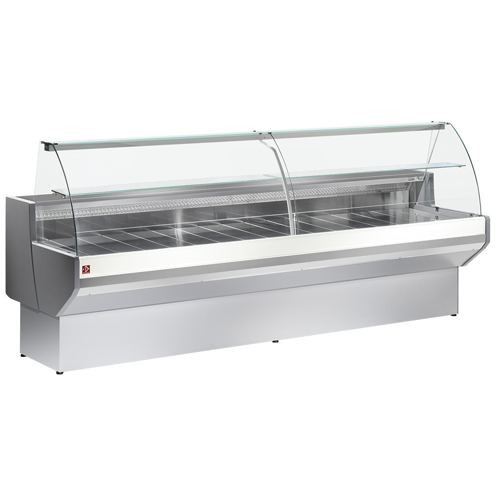 Koelvitrine met gebogen glas, statisch, met reserve, 250 cm, grijs/wit, Diamond ML25/E8-R2