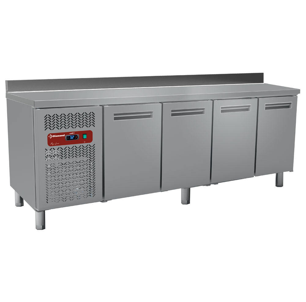 Koelwerkbank, geventileerd, 4 deuren GN 1/1, met achterrand, 550 liter, Diamond MR4/R2-BA