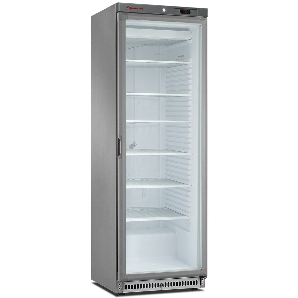 Statische vrieskast met glazen deur 400 liter, roestvrij staal, Diamond NFT402-R2X/G