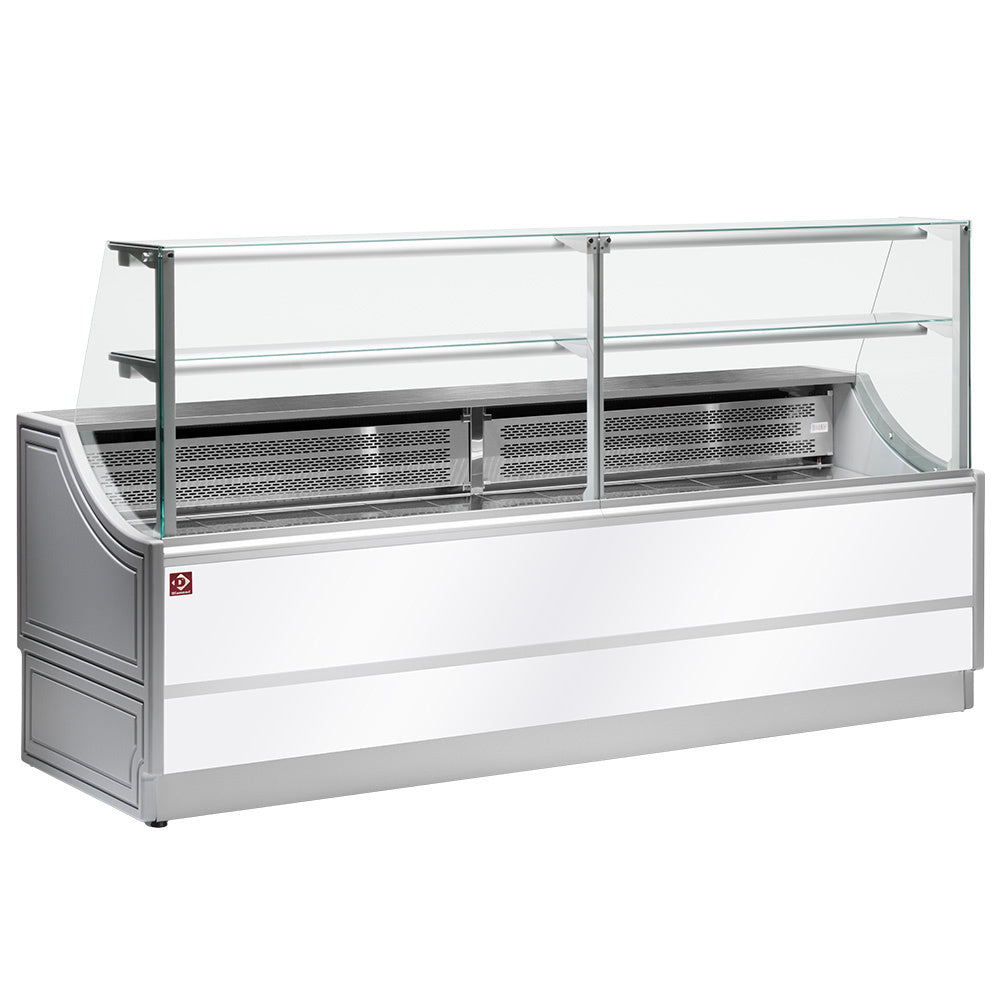 Neutrale glazen vitrine voor gebak en brood, zonder opslagruimte, 250 cm, Diamond OL250/A2-NN