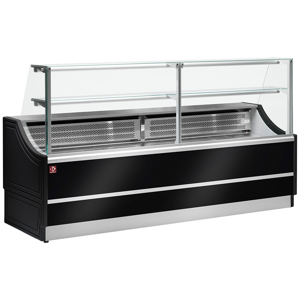 Neutrale glazen vitrine voor gebak en brood, zonder opslagruimte, 250 cm, rechte zijpanelen 90°, Diamond OL250/B5-NN