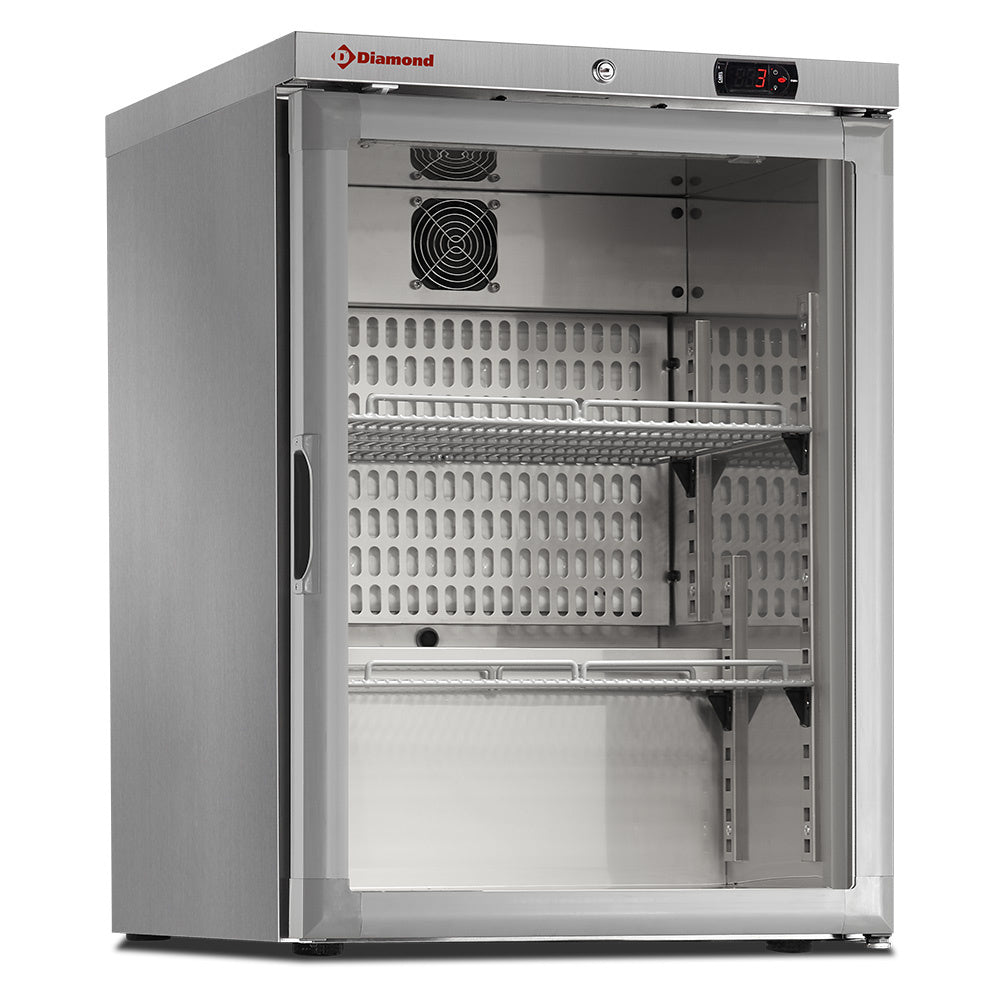 Geventileerde koelkast met glazen deur 150 liter, roestvrij staal, Diamond PFV202-R6X/G