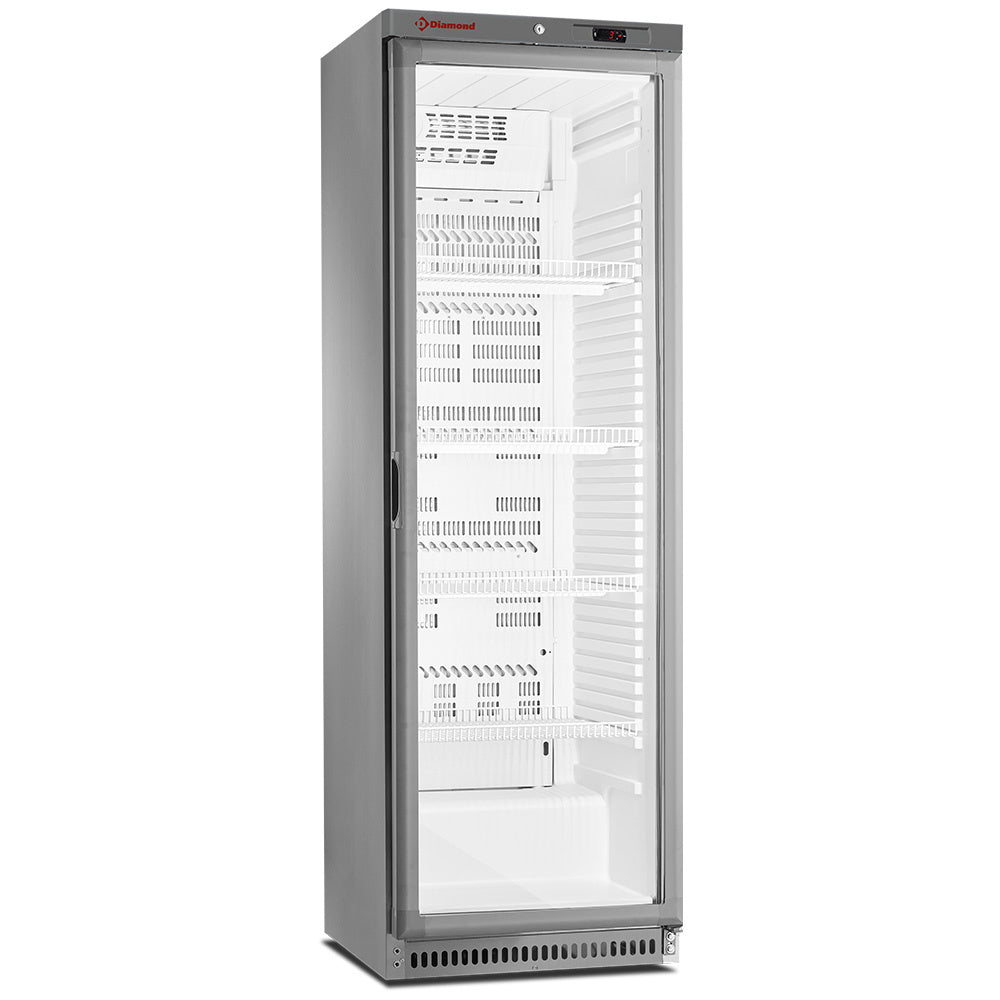 Geventileerde koelkast met glazen deur 400 liter, roestvrij staal, Diamond PFV402-R6X/G