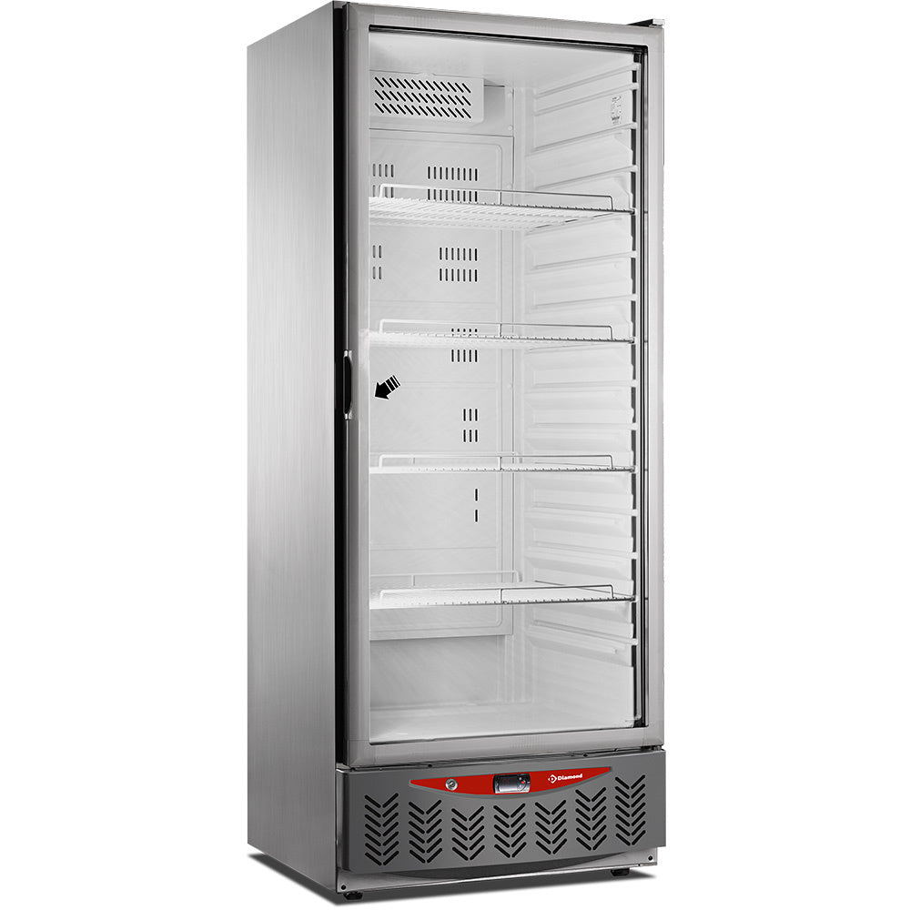 Geventileerde koelkast met glazen deur 525 liter, GN 2/1 + 60 x 40 cm, roestvrij staal, Diamond PFV55/X-R6G