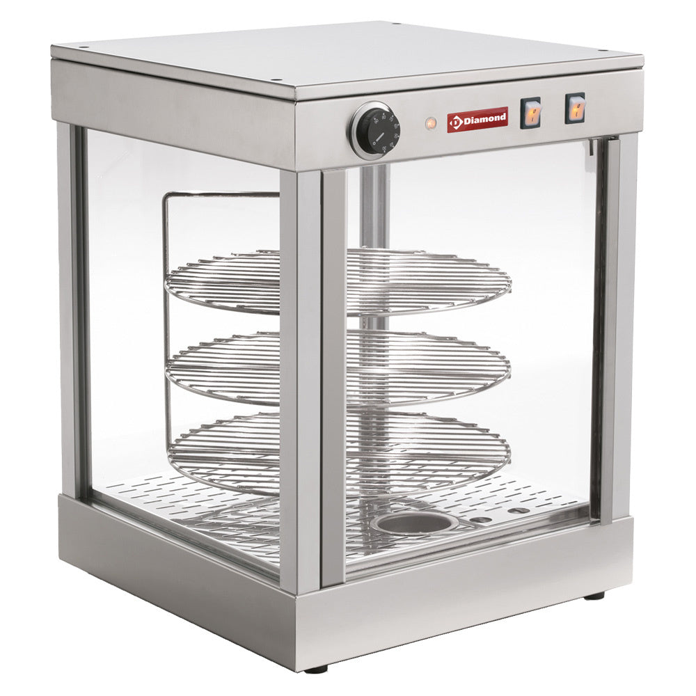Verwarmde draaivitrine met 3 draaiplateaus Ø 38 cm, Diamond PIZZA/D38