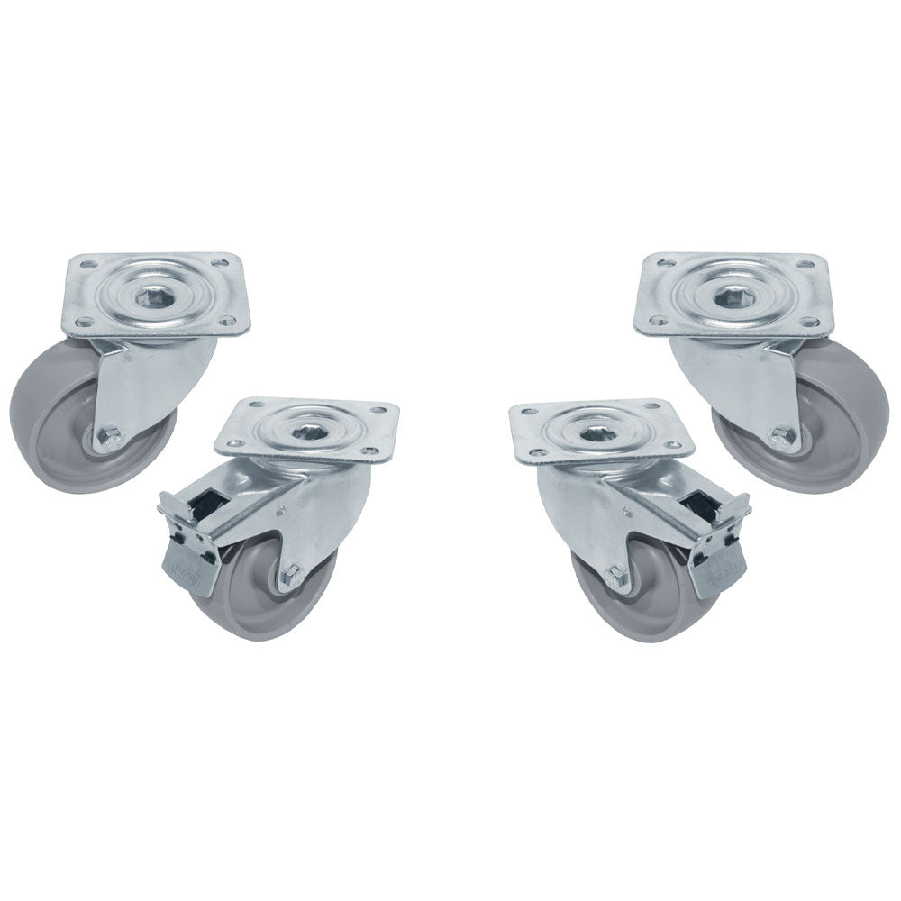 Set van 4 zwenkwielen Ø 10 cm voor koelkasten, 2 met rem, Diamond RAG4-RE