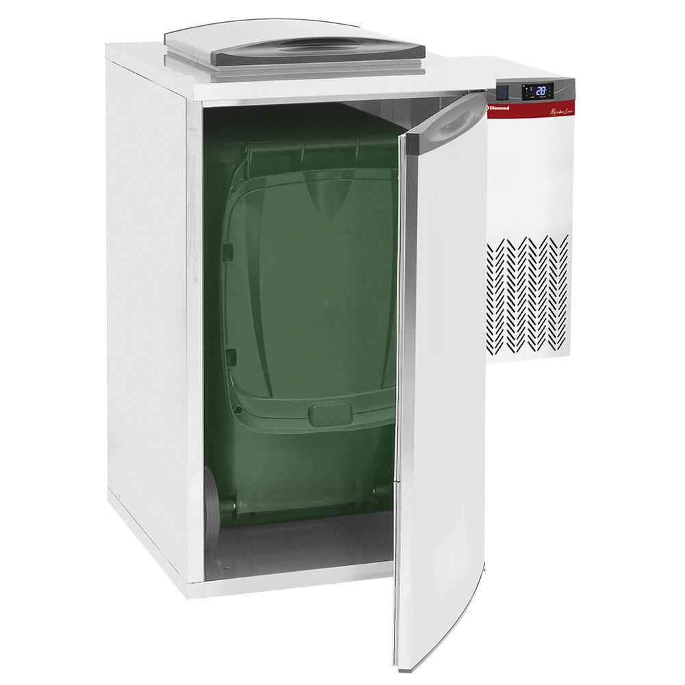 Vuilnisbakkenkoeler van rvs voor 1 afvalcontainer van 240 liter met koelunit +2 °C tot +8 °C, set, Diamond RDY-1C_GF-3C-R2