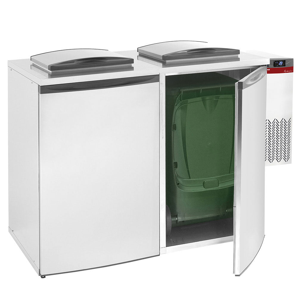 Vuilnisbakkenkoeler van rvs voor 2 afvalcontainers van 240 liter met koelunit +2 °C tot +8 °C, set, Diamond RDY-2C_GF-3C-R2