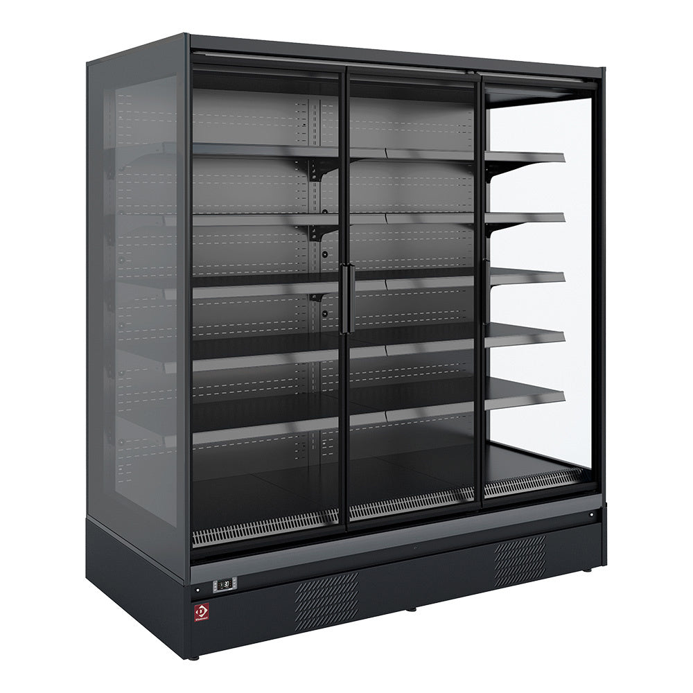 Wandkoelmeubel voor zelfbediening met draaideuren, 131 cm breed, volledig zwart, Diamond RNP13-U5
