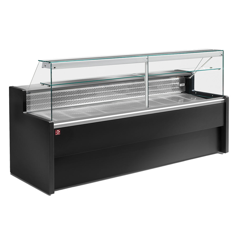Koelvitrine met rechte ruit 90° en reserve, statisch, 150 cm, zwart, Diamond RO15/B5-R2