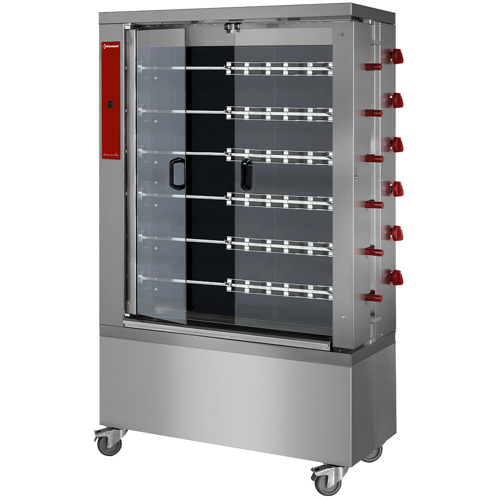 Kippengrill vitrokeramisch, 6 spitten (36 kippen), op wielen, Diamond RVE/6C-CM