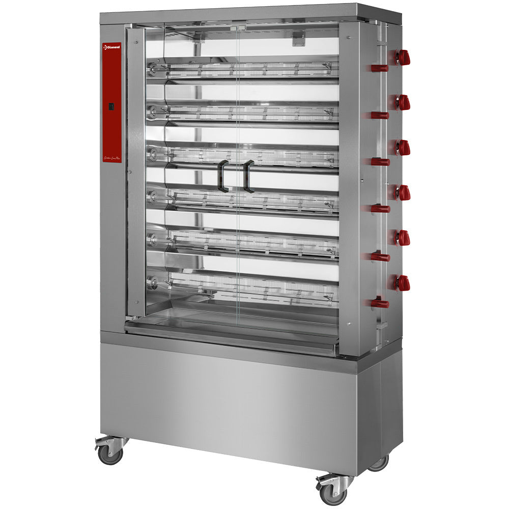 Kippengrill op gas, 6 spitten (36 kippen), op wielen, Diamond RVG/6-CM