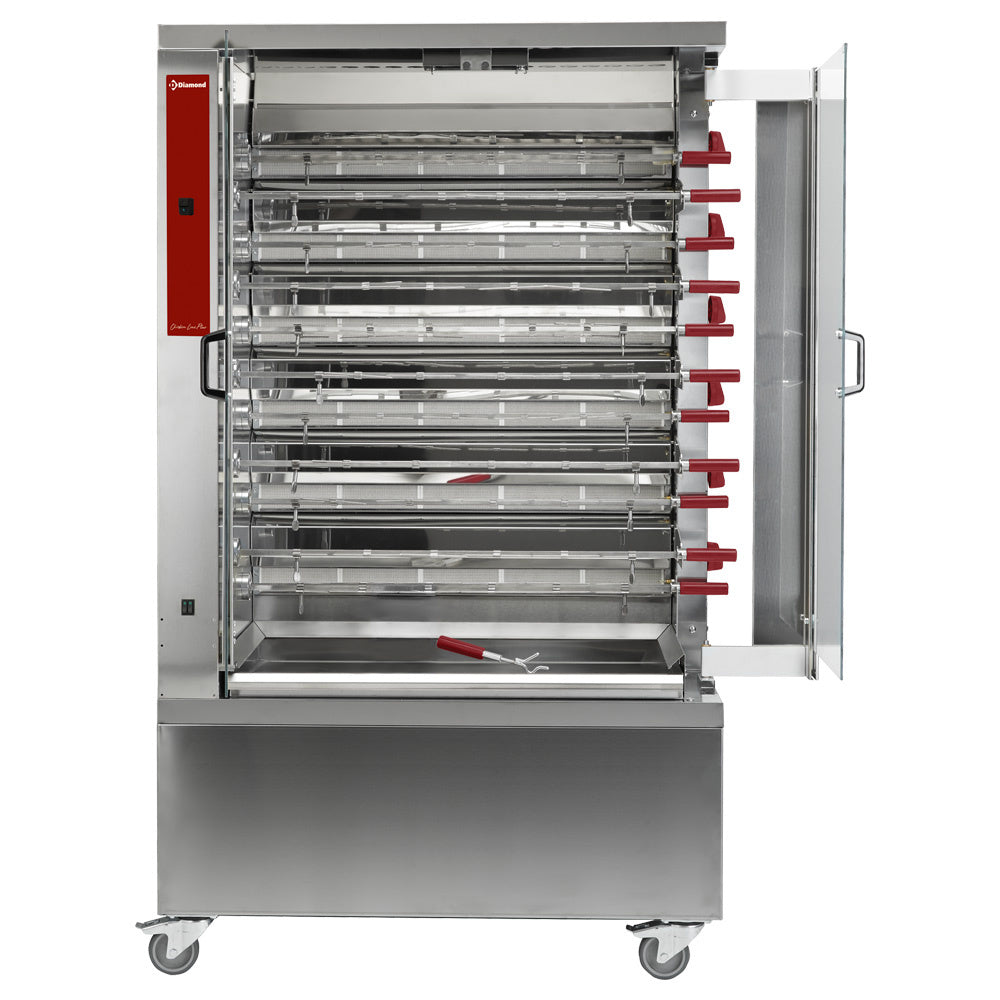 Kippengrill op gas, 11 spitten (66 kippen), dubbele spitrij, op wielen, Diamond RVG/112-CM