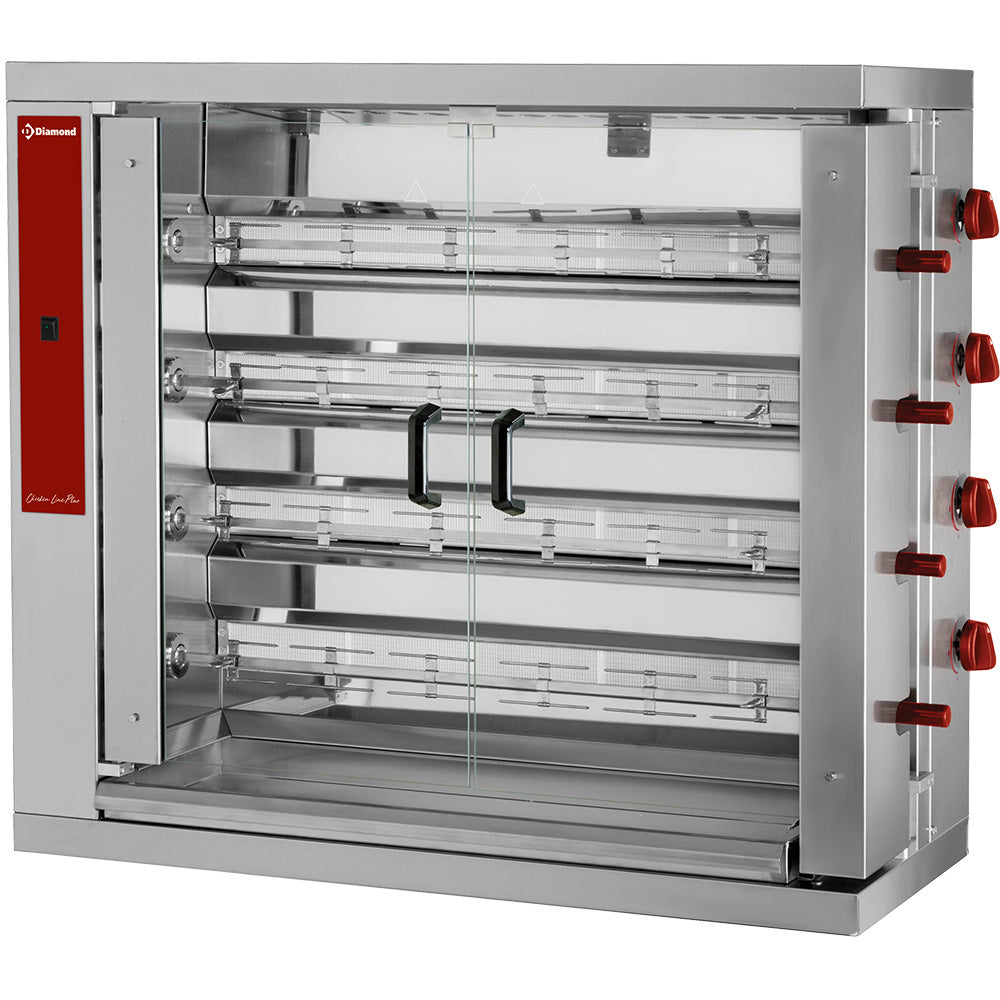 Kippengrill op gas, 4 spitten (24 kippen), Diamond RVG/4-CM