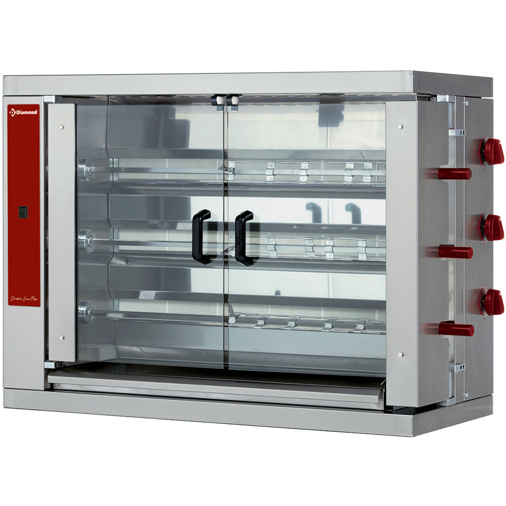 Kippengrill op gas, 3 spitten (18 kippen), Diamond RVG/3-CM