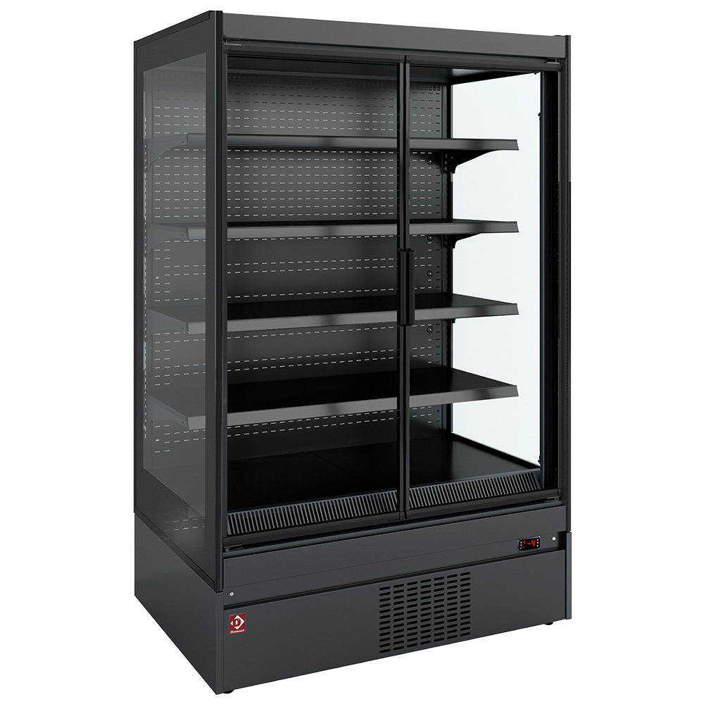 Gekoeld wandelement met 4 klapdeuren en glazen zijkanten, 260 cm, zwart, Diamond SCM26-C5