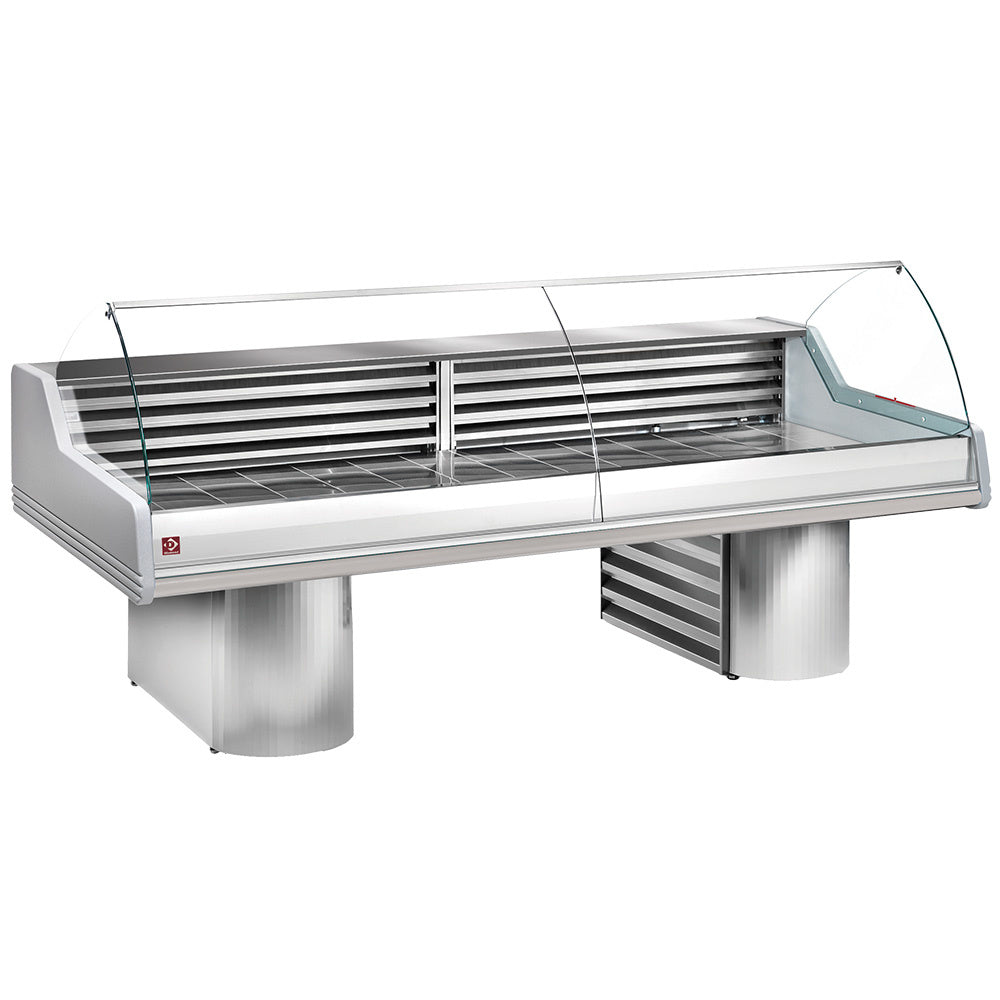 Gekoelde vitrinebalie voor vis en vers vlees met gebogen glas, op onderstellen, 200 cm, Diamond SG20B/A1-R2
