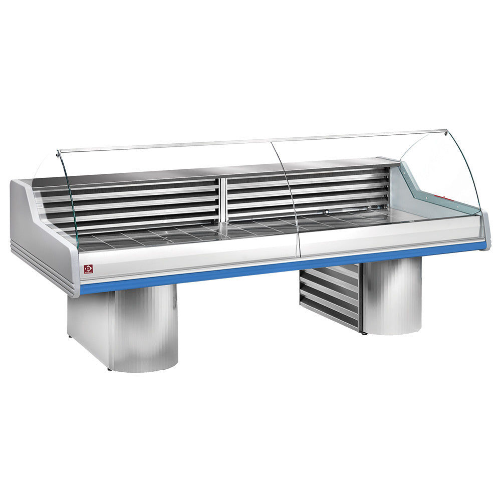 Gekoelde vitrinebalie voor vis en vers vlees met gebogen glas, op onderstellen, 350 cm, Diamond SG35B/B1-R2