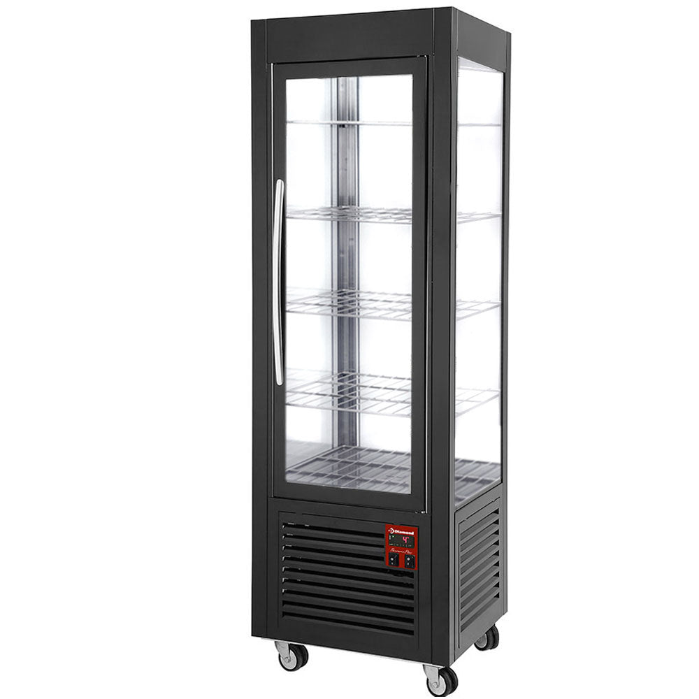 Panoramavitrine 360 liter, 5 planken, geventileerd, zwart, Diamond SNE/GN-B7-R2