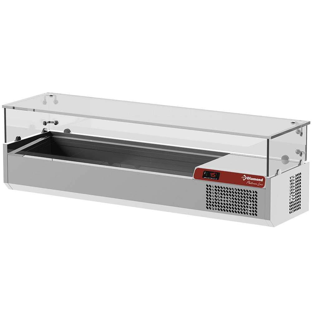 Koelopbouw voor GN-bakken 4 x GN 1/3 en 1 x GN 1/2, rechte glazen kap, 140 cm, Diamond SY140/PL1