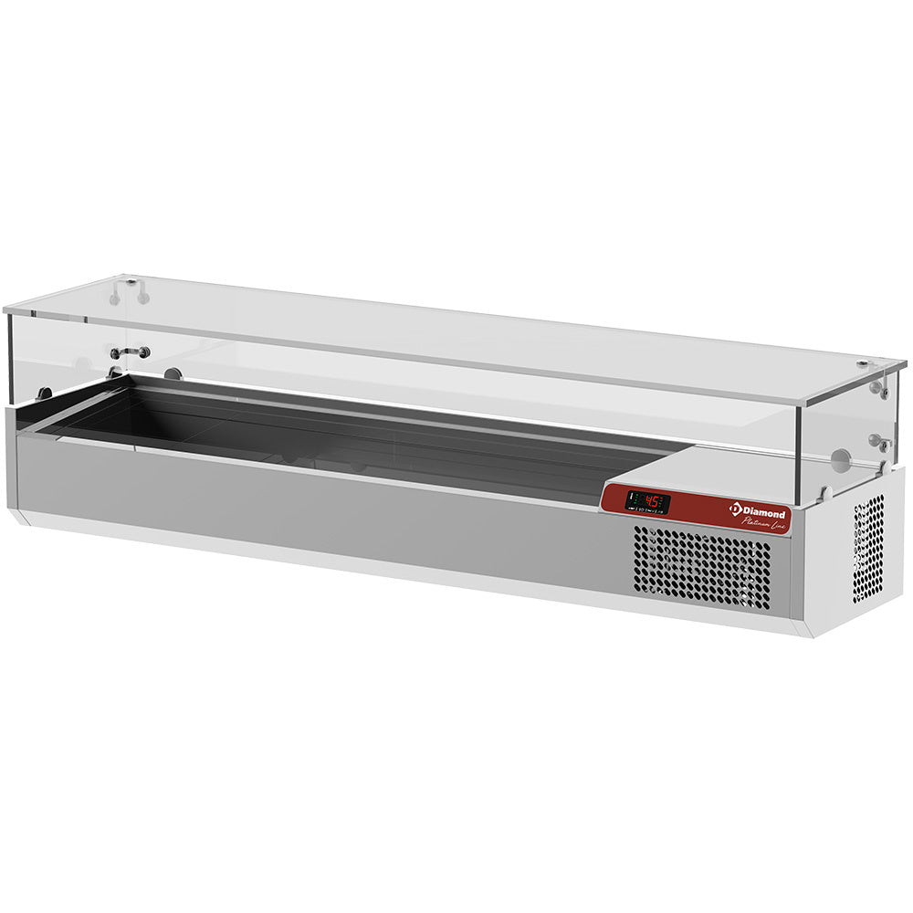 Koelopbouw voor GN-bakken 5 x GN 1/3 en 1 x GN 1/2, rechte glazen kap, 160 cm, Diamond SY160/PL2