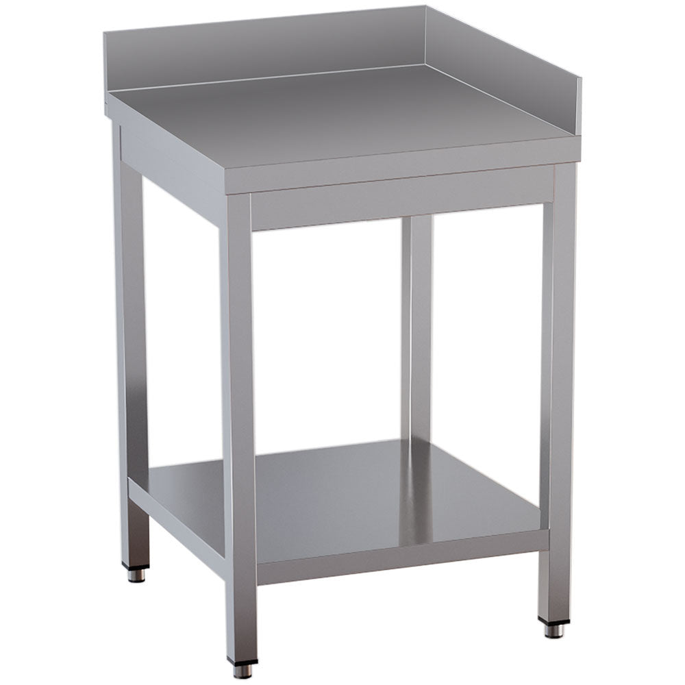 Hoekwerktafel 90° met onderblad en 2 opstaande achterranden, 70 x 70 cm, rvs, Diamond TL771CD-ST9