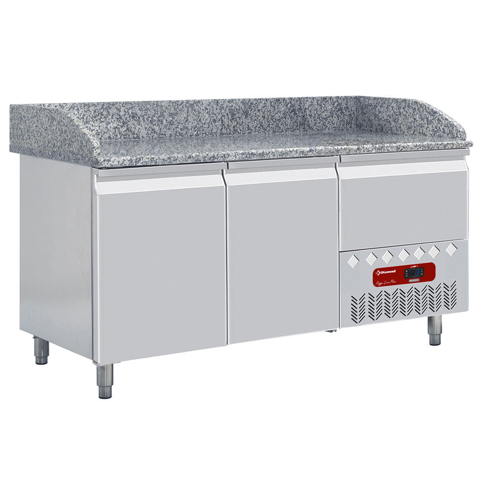 Pizzawerkbank, 2 deuren EN 600x400, 1 neutrale lade, granieten werkblad, 267 liter, Diamond TP23/P9