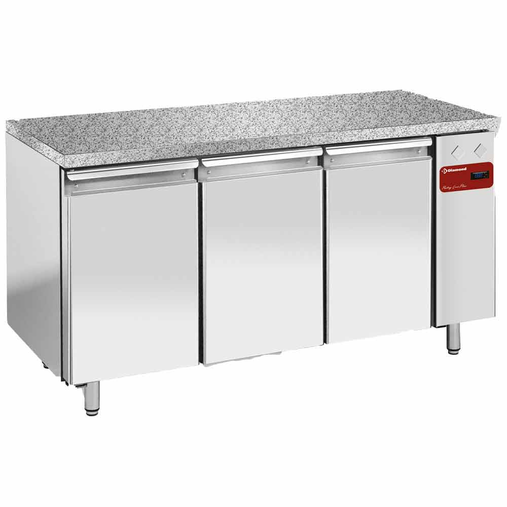 Koelwerkbank, geventileerd, 3 deuren EN 600x400, granieten werkblad, zonder koelaggregaat, Diamond TPS3N/HG