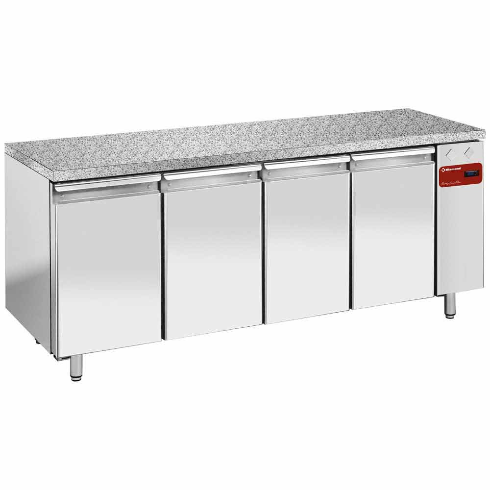 Koelwerkbank, geventileerd, 4 deuren EN 600x400, granieten werkblad, zonder koelaggregaat, Diamond TPS4N/HG