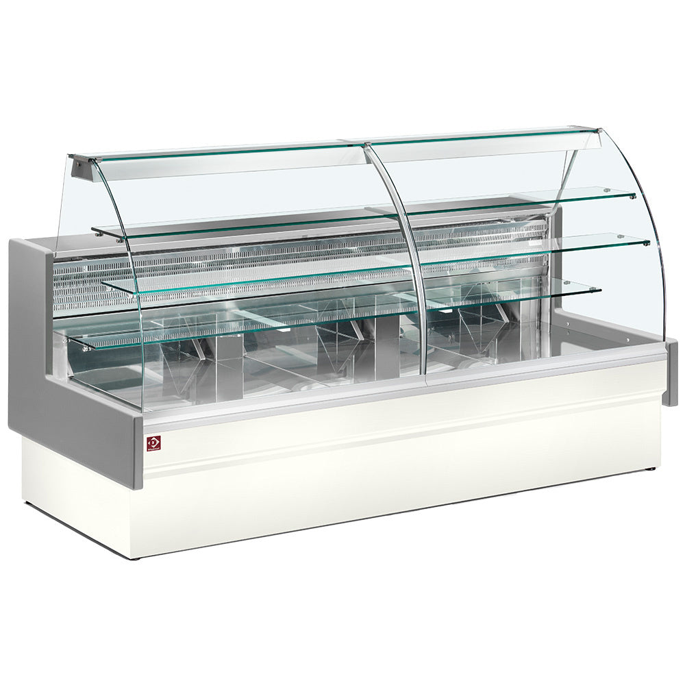 Gebakskoelvitrine met gebogen glas en lades, statisch, zonder reserve, 140 cm, grijs/wit, Diamond VE14/E8-R2P