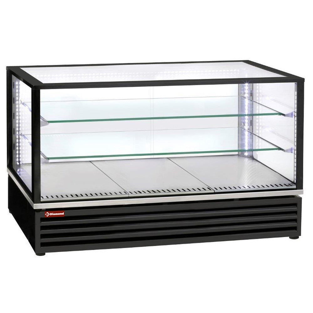Gekoelde opzetvitrine zwart, ventilatorkoeling, 3 niveaus, EN of GN, 118,5 x 65 x 73,5 cm, Diamond VRDG-B1-R2