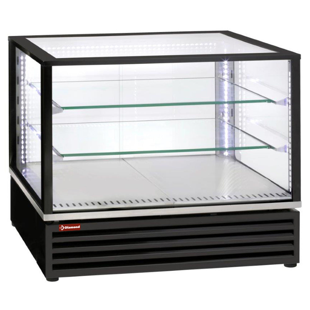 Gekoelde opzetvitrine zwart, ventilatorkoeling, 3 niveaus, EN of GN, 78,5 x 65 x 73,5 cm, Diamond VRDP-B1-R2