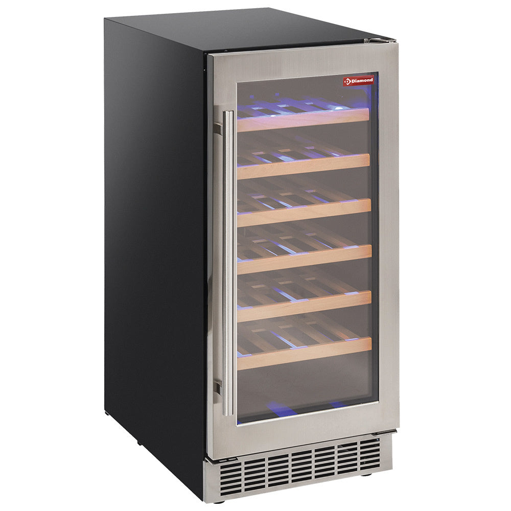 Wijnkoelkast 106 liter, geventileerd, rvs deurkader, zwart, 34 flessen, Diamond WCB/12-T1