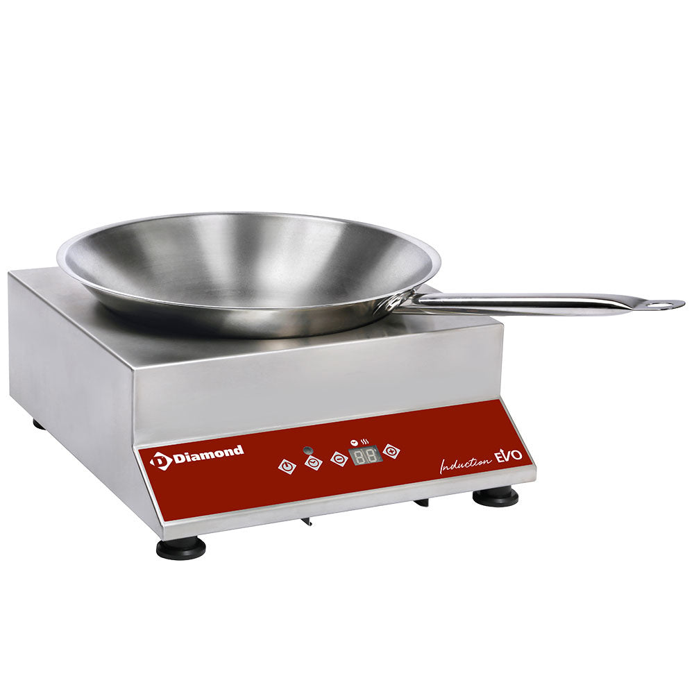 Inductie-wokplaat 3000 W met wokpan, capacitieve toetsen, Diamond WOKI-35/43W