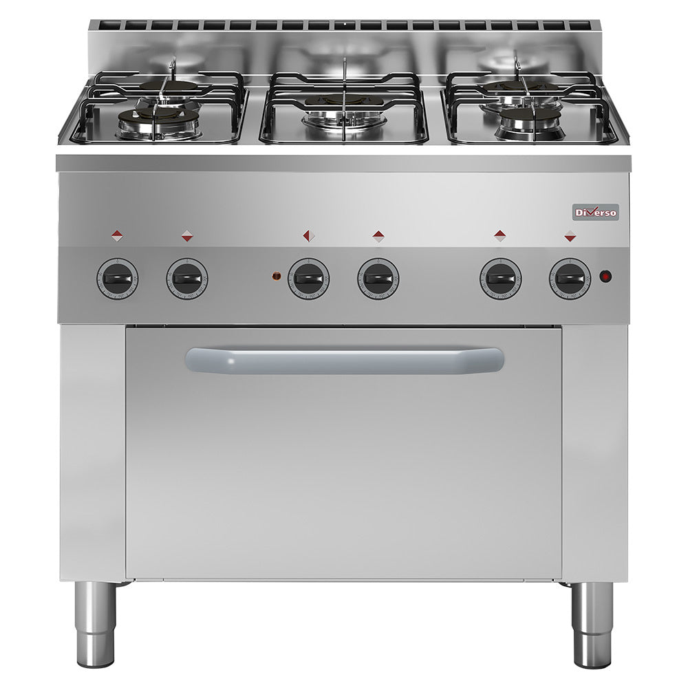 Gasfornuis 5 branders, elektrische convectieoven 4x GN 1/1