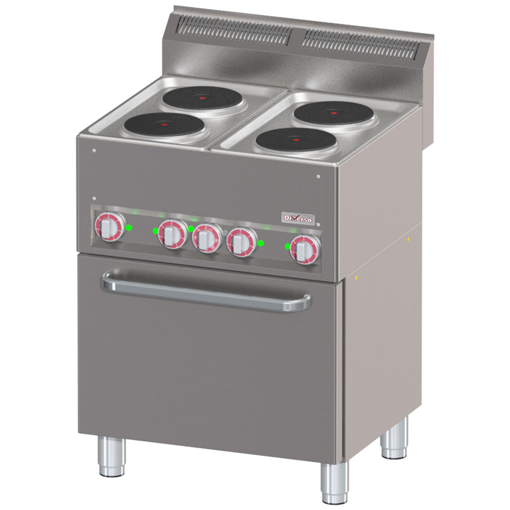 Fornuis met 4 elektrische kookplaten op conventieoven GN1/1