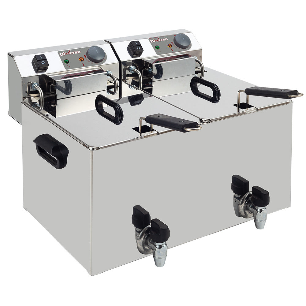 Elektrische friteuse tafelmodel 2x 10 liter + aftapkraan